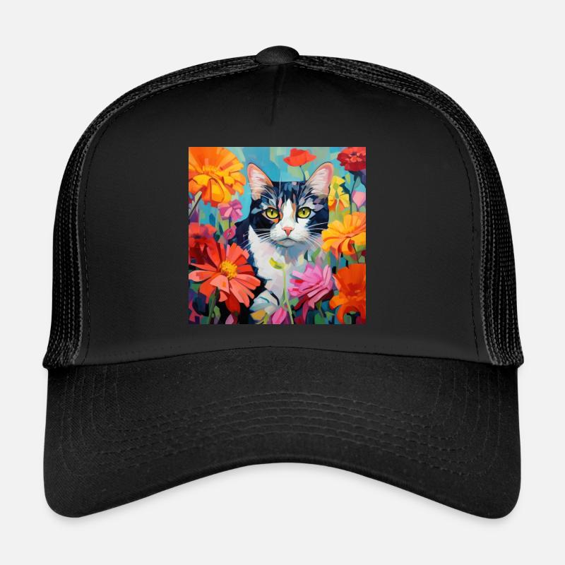 Katze, katzenmotiv, blumen, geschenk, geschenkidee Trucker Cap