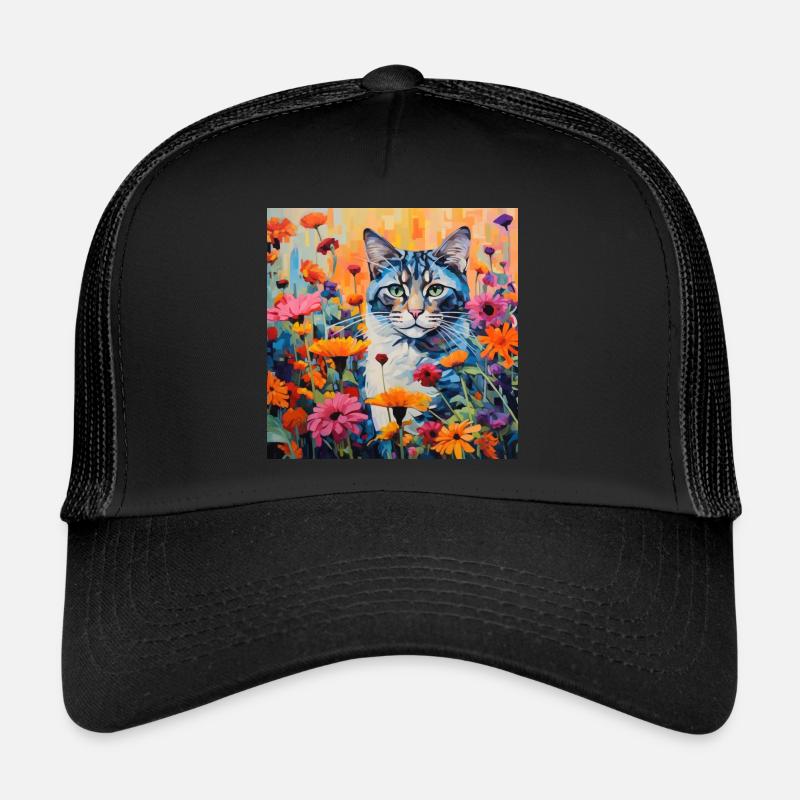 Katze, katzenmotiv, blumen, geschenk, geschenkidee Trucker Cap