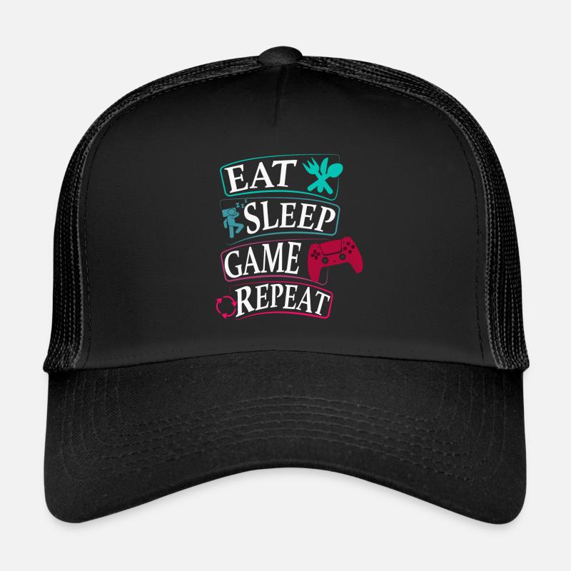 eat sleep game repeat Trucker Cap