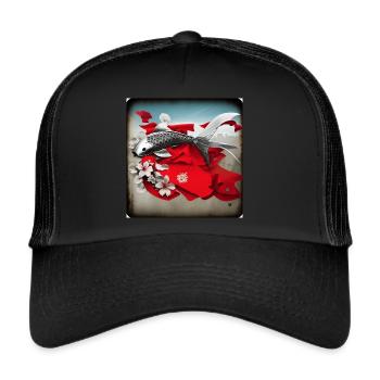 Koi karpfen,koi, karpfen,japanisch, kawaii - Trucker Cap - Schwarz/Schwarz - Vorne
