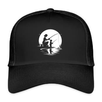 Zusammen mit Mama in der Natur beim Angeln - Trucker Cap - Schwarz/Schwarz - Vorne