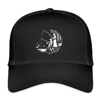 Mama und Sohn angeln - Trucker Cap - Schwarz/Schwarz - Vorne