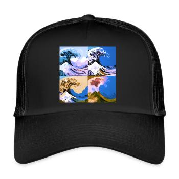 Wave of kanagawa,wave, illustration,Japan,blue - Trucker Cap - black/black - Front