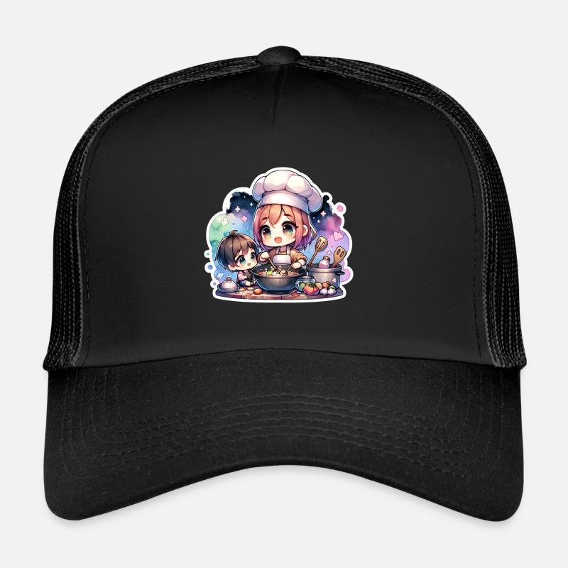 Meisterkochmutter bringt ihrem Kind das Kochen bei Trucker Cap