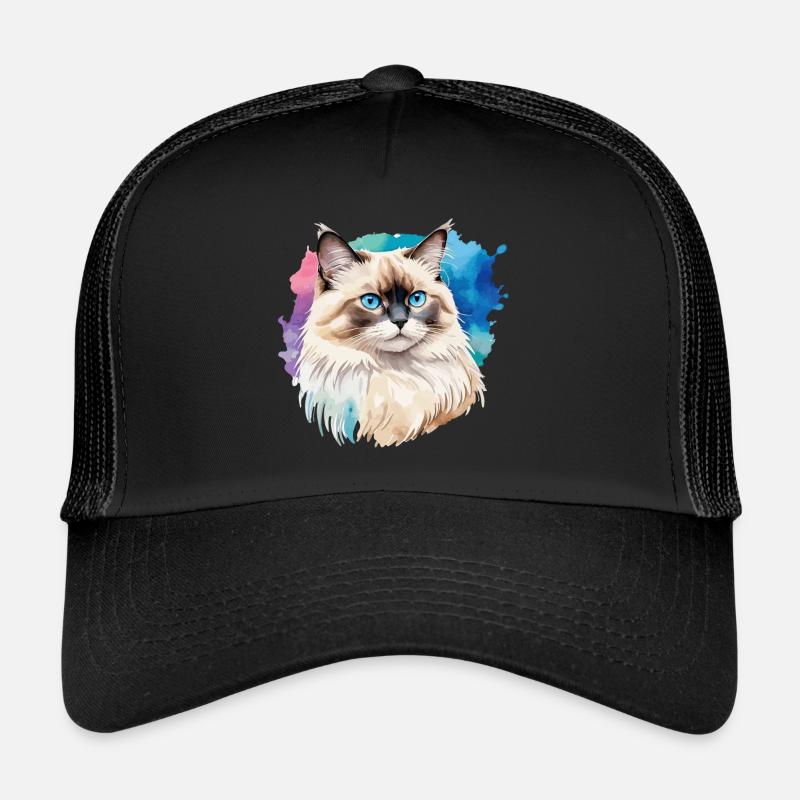Aquarelles de chat de Birmanie - Casquette trucker - noir/noir