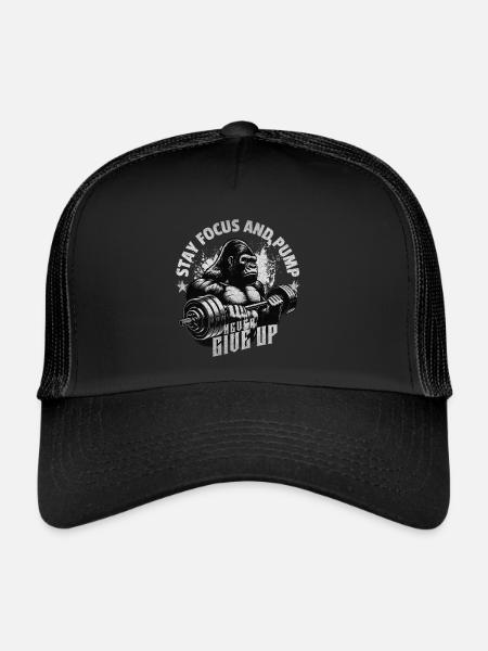 Gorilla gym never give up - Trucker Cap - Schwarz/Schwarz
