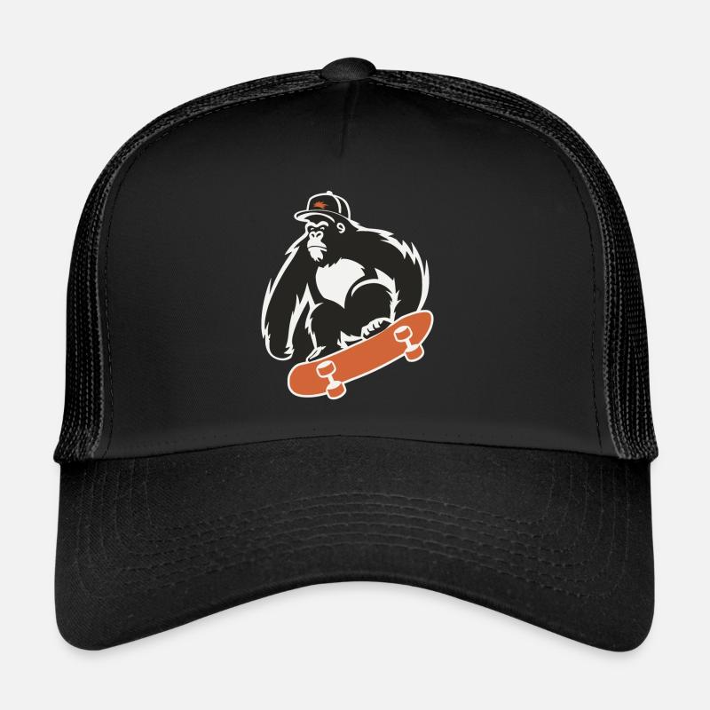 Skateboard Skateboarder Skater Gorilla Affe Tier - Trucker Cap - Schwarz/Schwarz