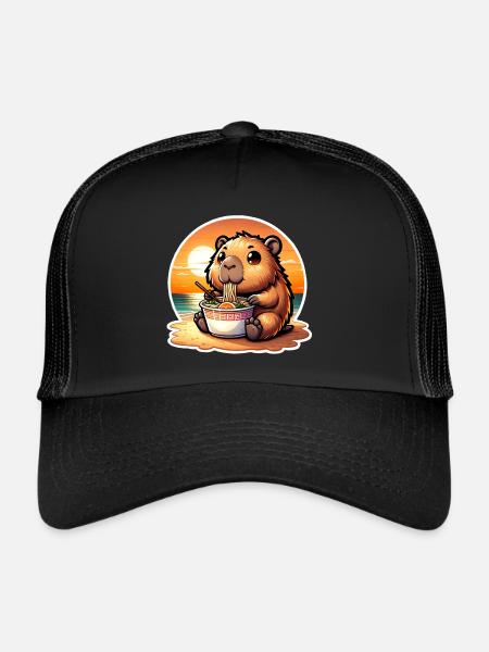Capybara Ramen Kawaii Anime - Casquette trucker  - noir/noir - Devant