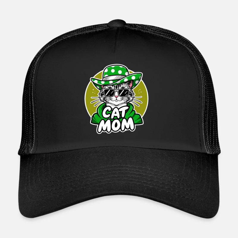 Cat Mom Funny Cat with Sunglasses and Dresses Trucker Cap
