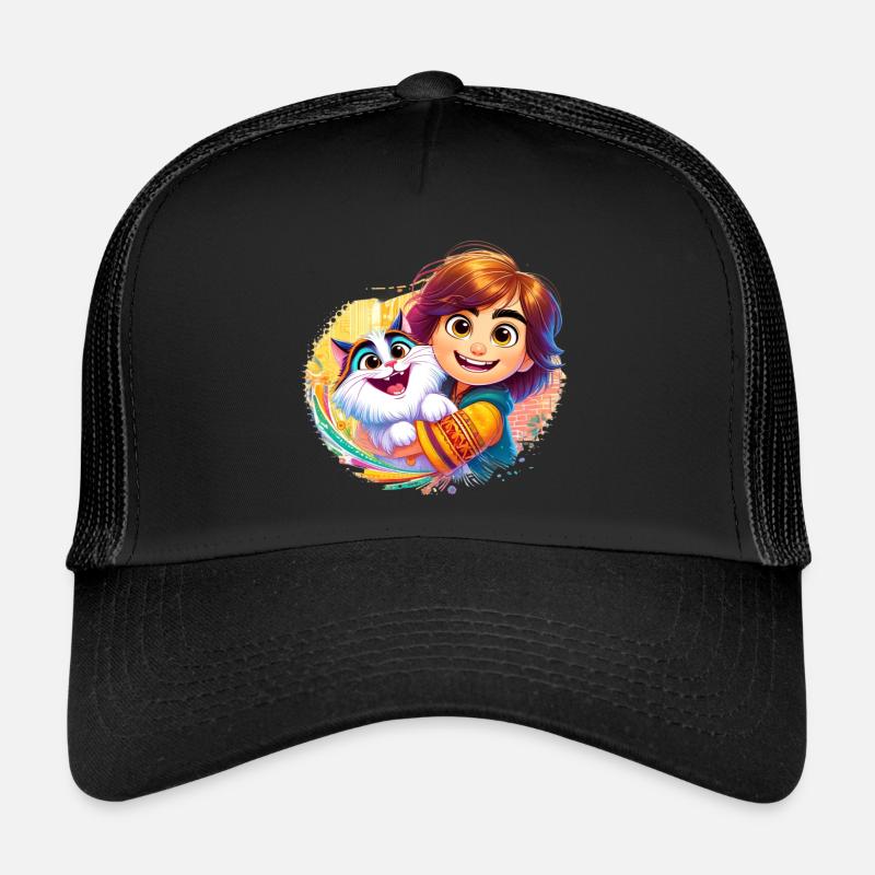 Fille avec chat mignon coloré Casquette trucker 