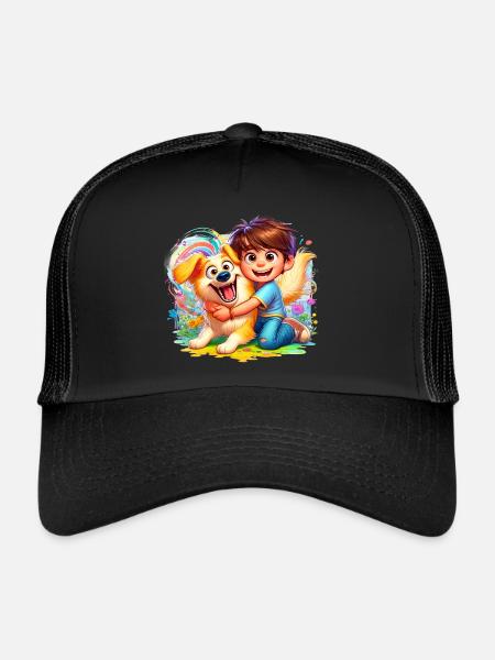 Garçon avec son chien mignon coloré - Casquette trucker  - noir/noir - Devant