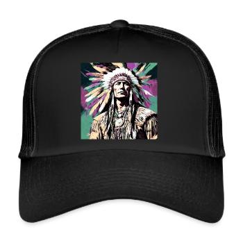 Winnetou,Indien,Illustration,Graffiti,Coloré,Beige - Casquette trucker  - noir/noir - Devant