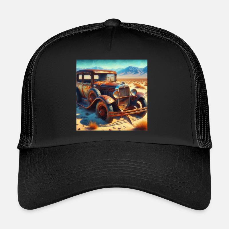 Oldtimer Wrack in der Wüste - Trucker Cap - Schwarz/Schwarz