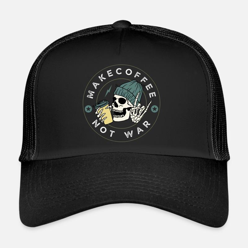 Kaffee Shirt - Skull Coffee - Trucker Cap - Schwarz/Schwarz