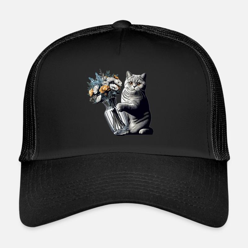 BKH Britisch Kurzhaar Katze Vase umkippen Geschenk - Trucker Cap - Schwarz/Schwarz