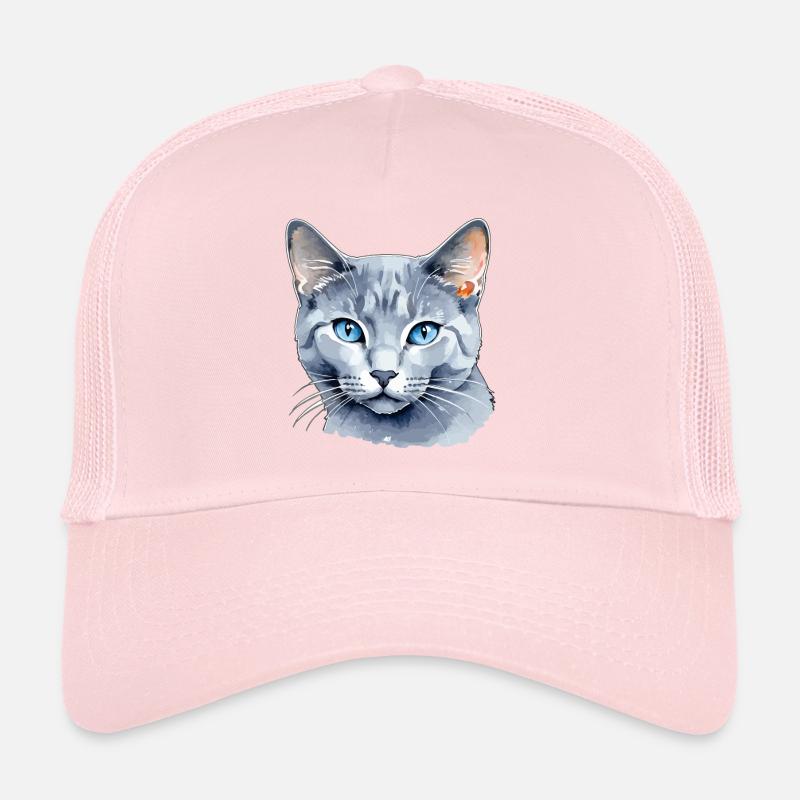 Chat bleu russe Aquarelle Casquette trucker 