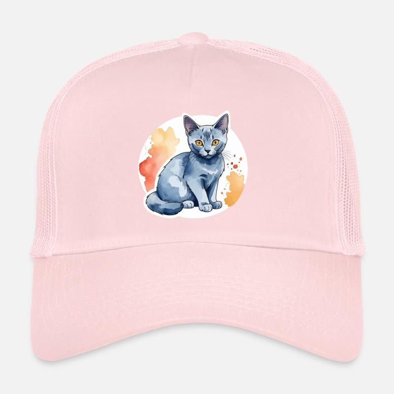 Chat bleu russe Aquarelle Casquette trucker 