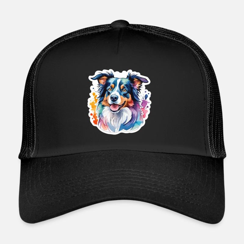 Border Collie Wasserfarben - Trucker Cap - Schwarz/Schwarz