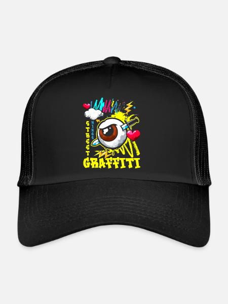 Graffiti Hip Hop coloré - Casquette trucker  - noir/noir - Devant