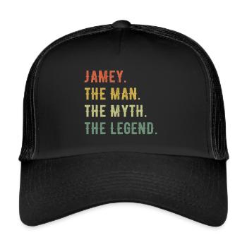 James Jamey First name Short form Man Myth Legend - Trucker Cap - black/black - Front