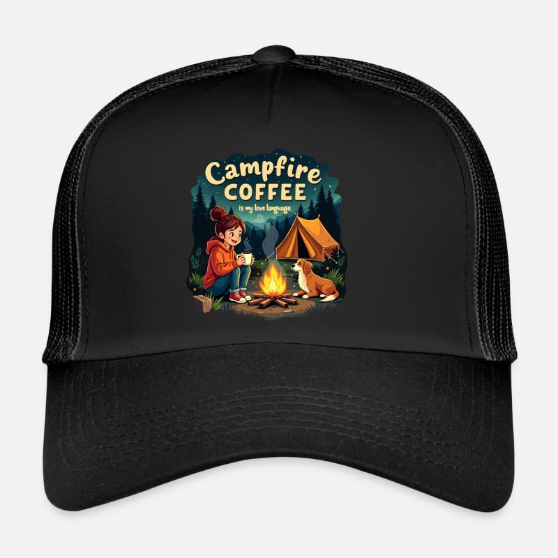 Campfire Coffee is my love language - Camping Dog Trucker Cap
