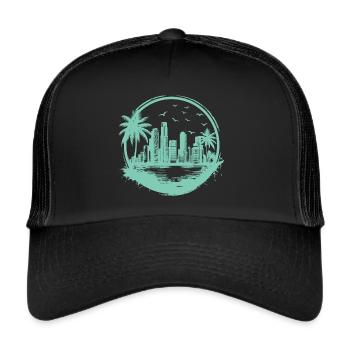 Palm trees on the city beach - Trucker Cap - black/black - Front