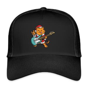 Gitarrist Gitarre Comic Katze Weihnachten - Trucker Cap - Schwarz/Schwarz - Vorne