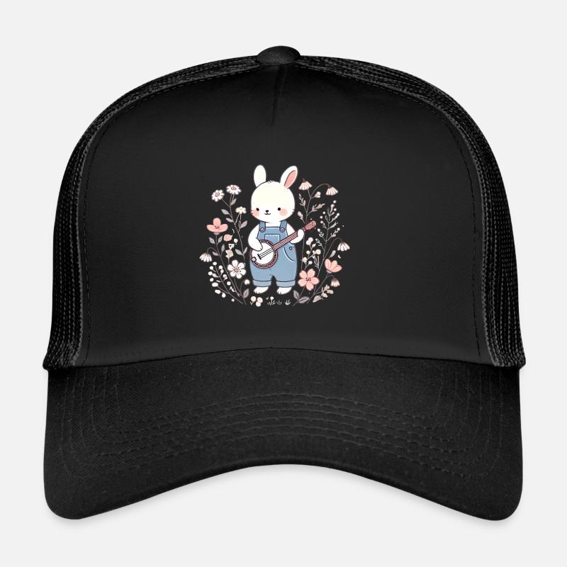 Lapin Banjo dans le champ de fleurs - Casquette trucker  - noir/noir