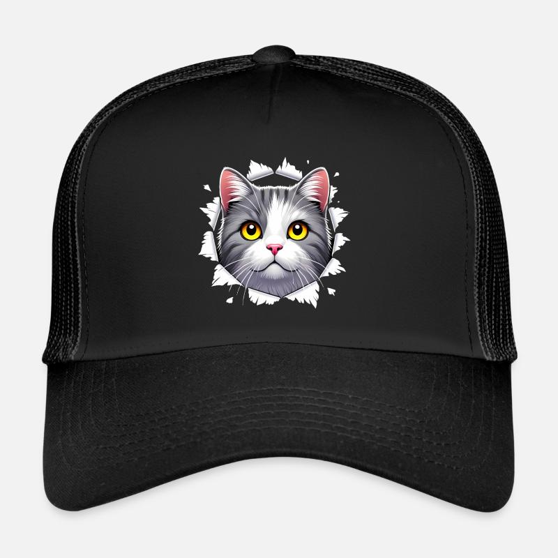 Neugierige Katze, die durch das Lochdesign schaut Trucker Cap