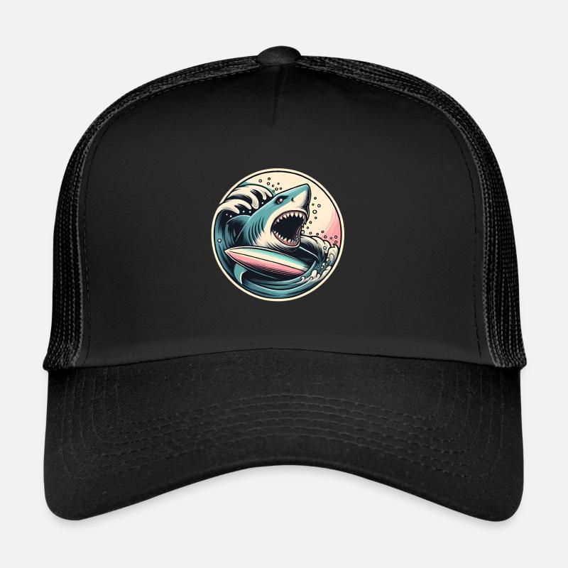 Graphique de surf de requin féroce dans les vagues Casquette trucker 