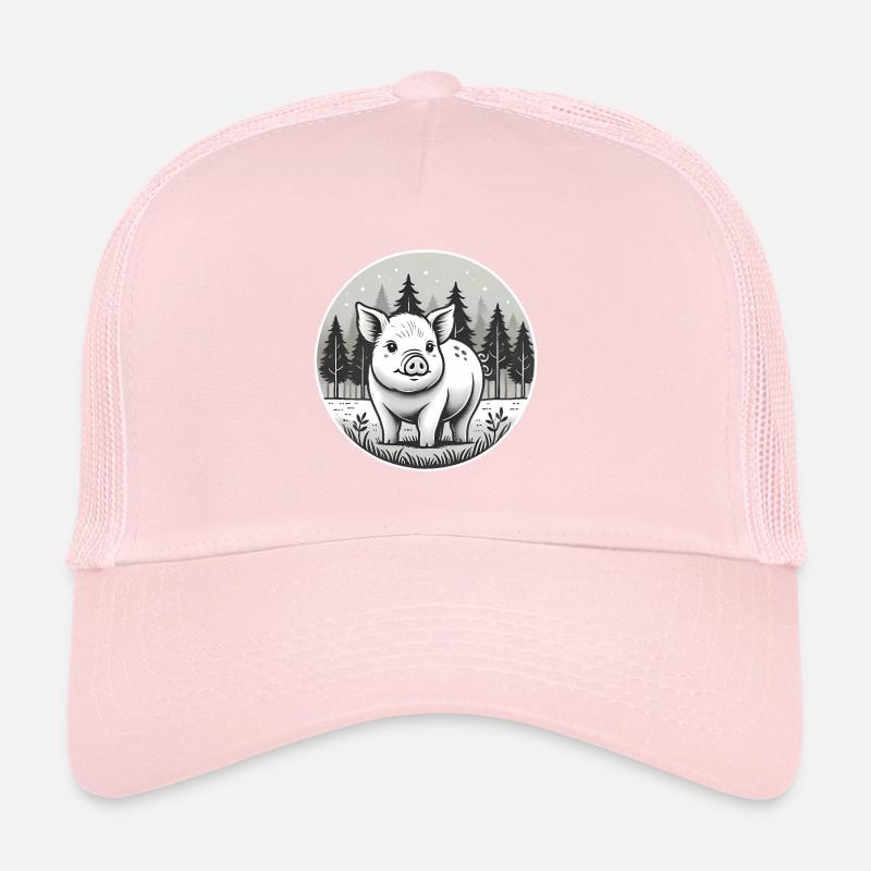 Illustration de cochon rustique en forêt Casquette trucker 