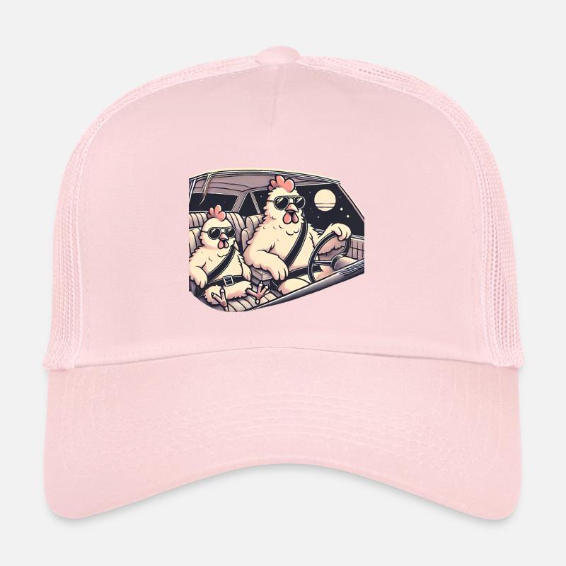 Cool Chickens Road Trip Illustration Trucker Cap