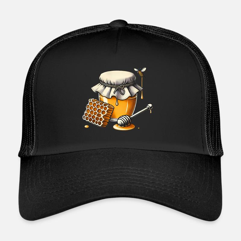 Rustikales Honigglas mit tropfender Wabe - Trucker Cap - Schwarz/Schwarz