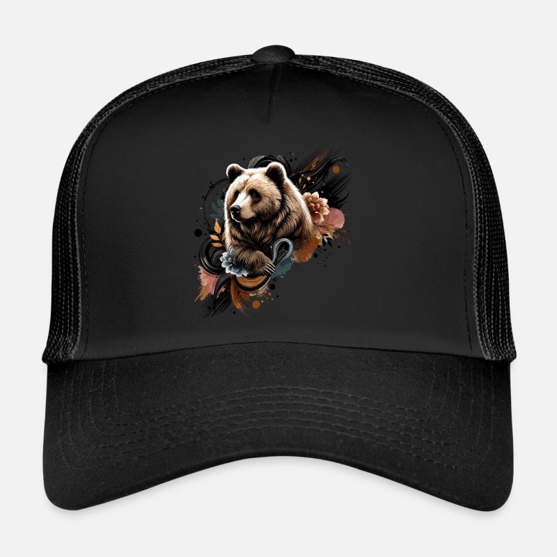 Grizzly, ours, bear - Casquette trucker  - noir/noir
