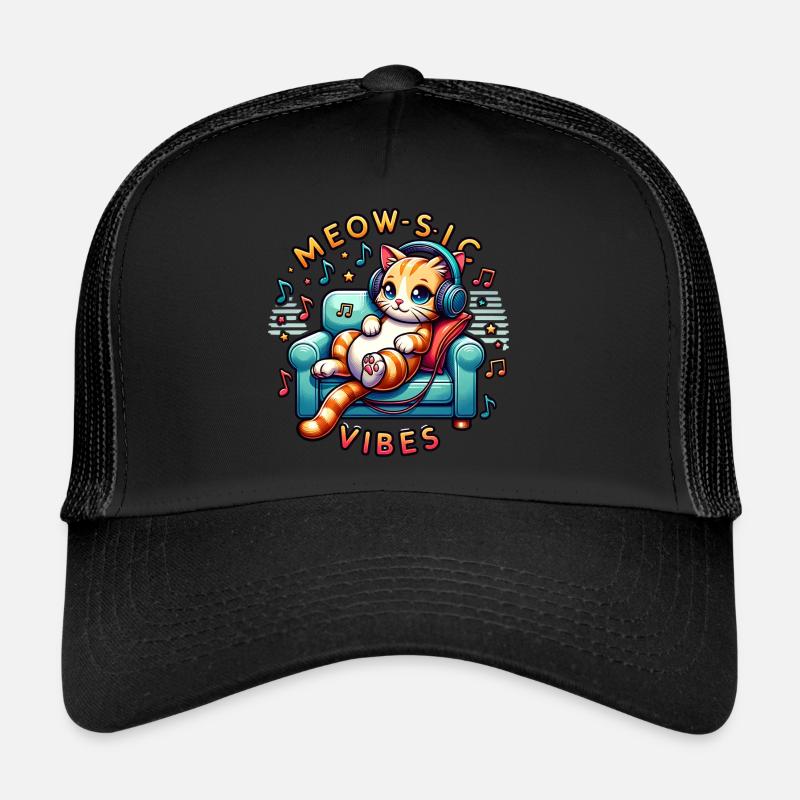 Meow-sic Vibes: Relaxed Cat With Headphones Trucker Cap