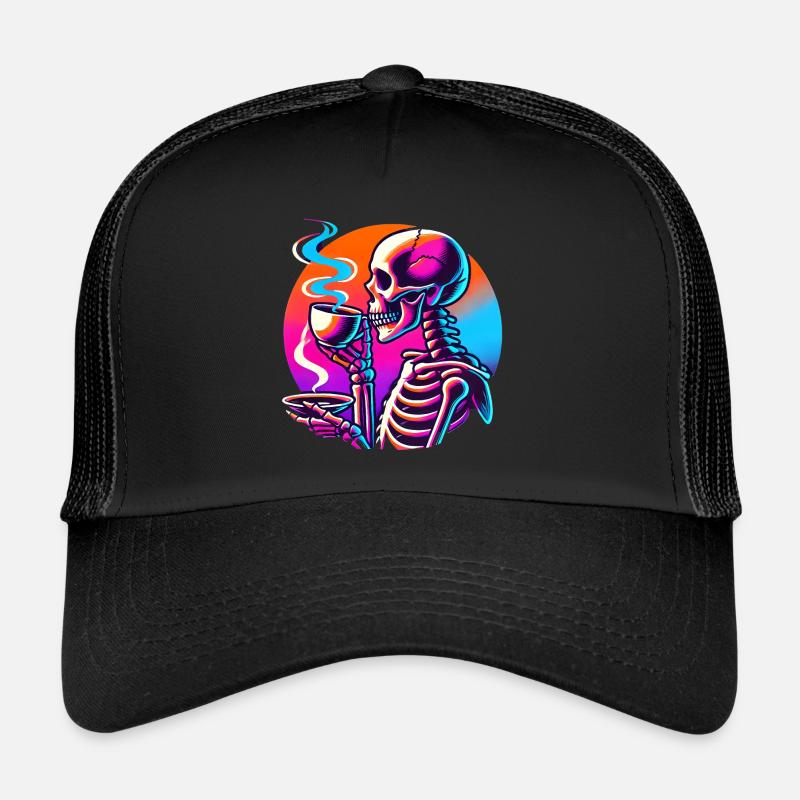 Neon Skelett Kaffee schlürfen Design Trucker Cap