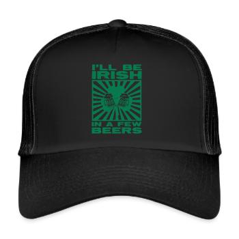Bier Trinken Trinker Irland Irisch St Patricks Day - Trucker Cap - Schwarz/Schwarz - Vorne