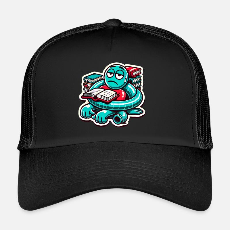 Exhausted Book Lover Cartoon Design Trucker Cap