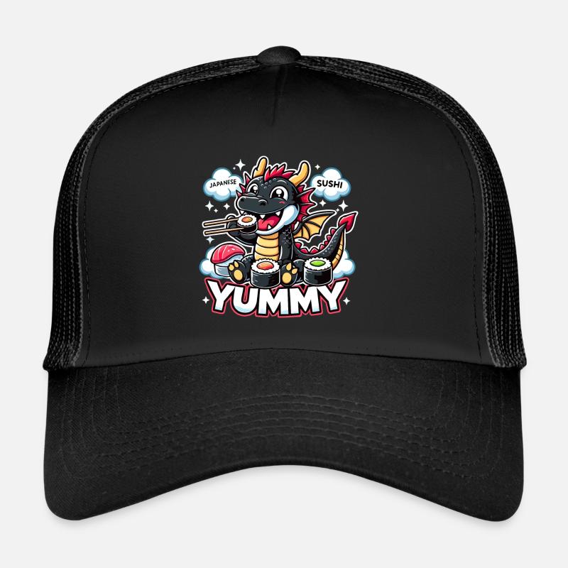 Drache Maki Sushi Yummy Kawaii Geschenk - Trucker Cap - Schwarz/Schwarz