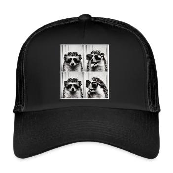 Photo booth hedgehog with sunglasses - Trucker Cap - black/black - Front