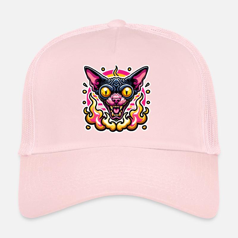 Fierce Sphynx Cat Valentine Flames Trucker Cap