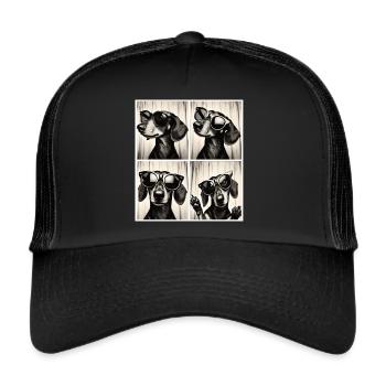 Retro photo strip with dachshund and sunglasses - Trucker Cap - black/black - Front