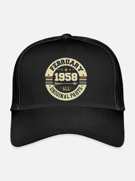 Février 1958 Vintage Cadeau d’Anniversaire 1958 - Casquette trucker  - noir/noir - Devant