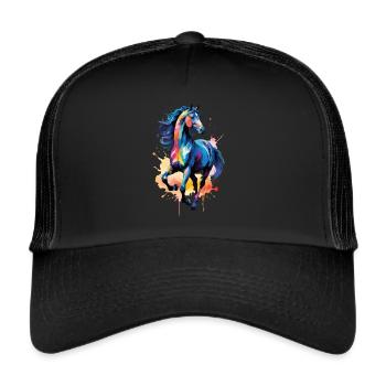 Horse Motif Horse Motif Watercolor Watercolors - Trucker Cap - black/black - Front