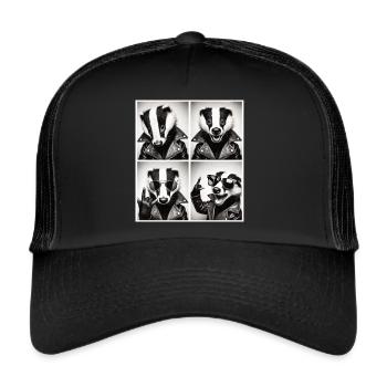 Badass Badger – Rocker Style with Leather Jacket - Trucker Cap - black/black - Front