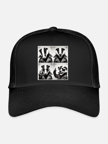 Badass Badger - Style rocker avec veste en cuir - Casquette trucker  - noir/noir - Devant