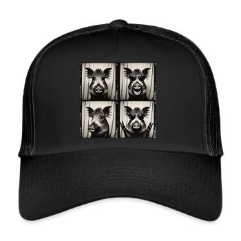 Wild boar with sunglasses – rocker style - Trucker Cap - black/black - Front