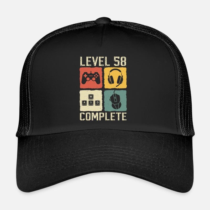 Level 58 Complete Gamer 58th Birthday Gift Trucker Cap