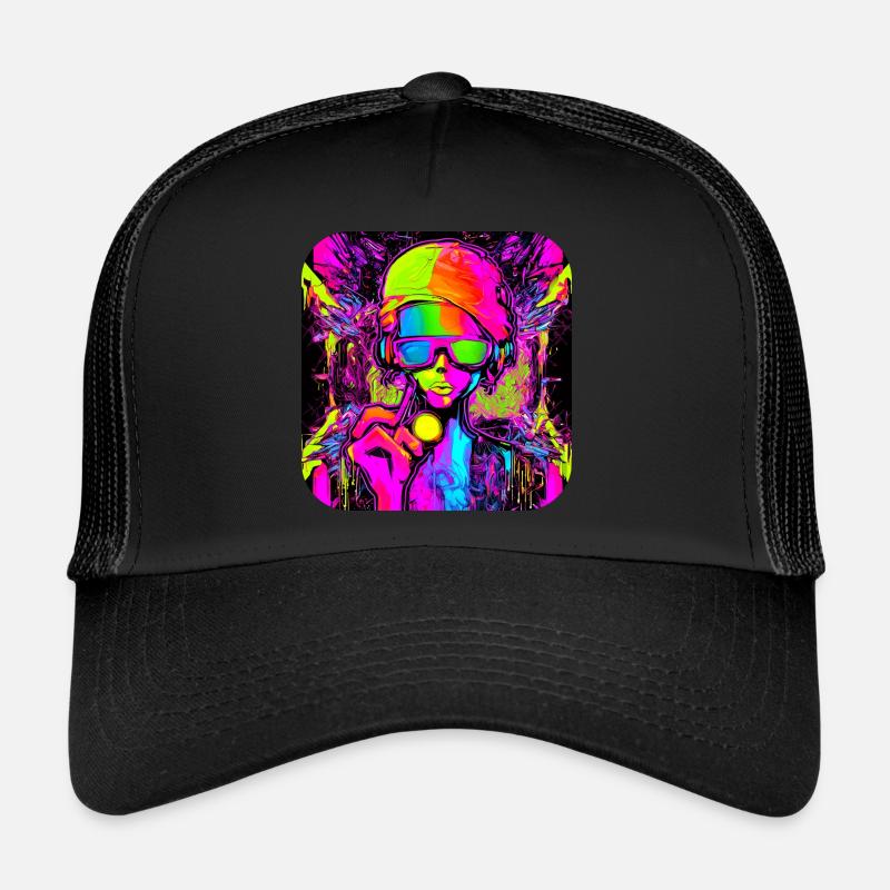 Neon Farben Bunt Kreativ Style Glow - Trucker Cap - Schwarz/Schwarz