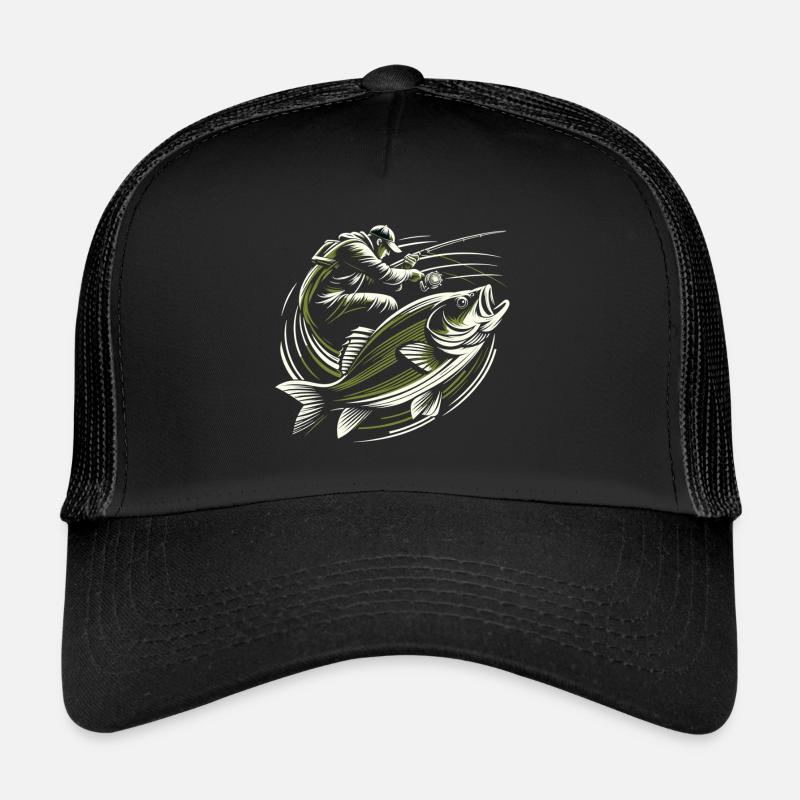 Fishing Angler Perch Giant Fish Olive Green Gift Trucker Cap